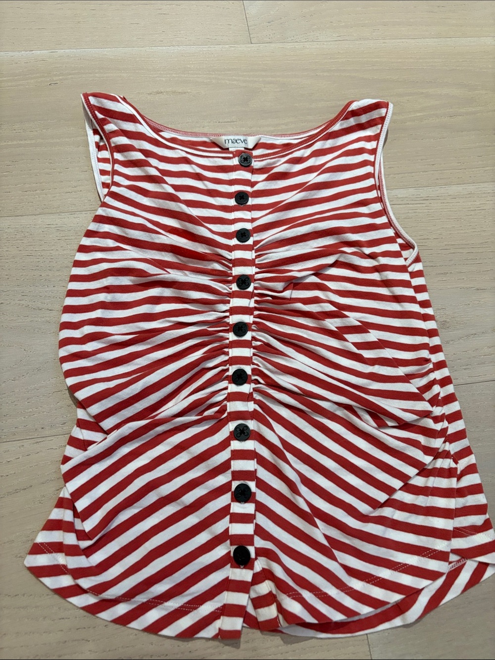 Maeve Red & White Striped Button-Front Tank Top - Picture 2 of 4